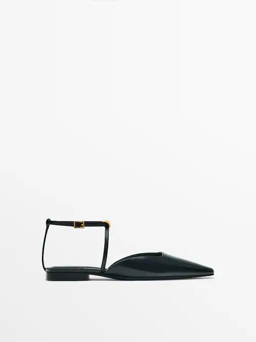 Slingback ballet flats with metal piece · Black · Flat Shoes