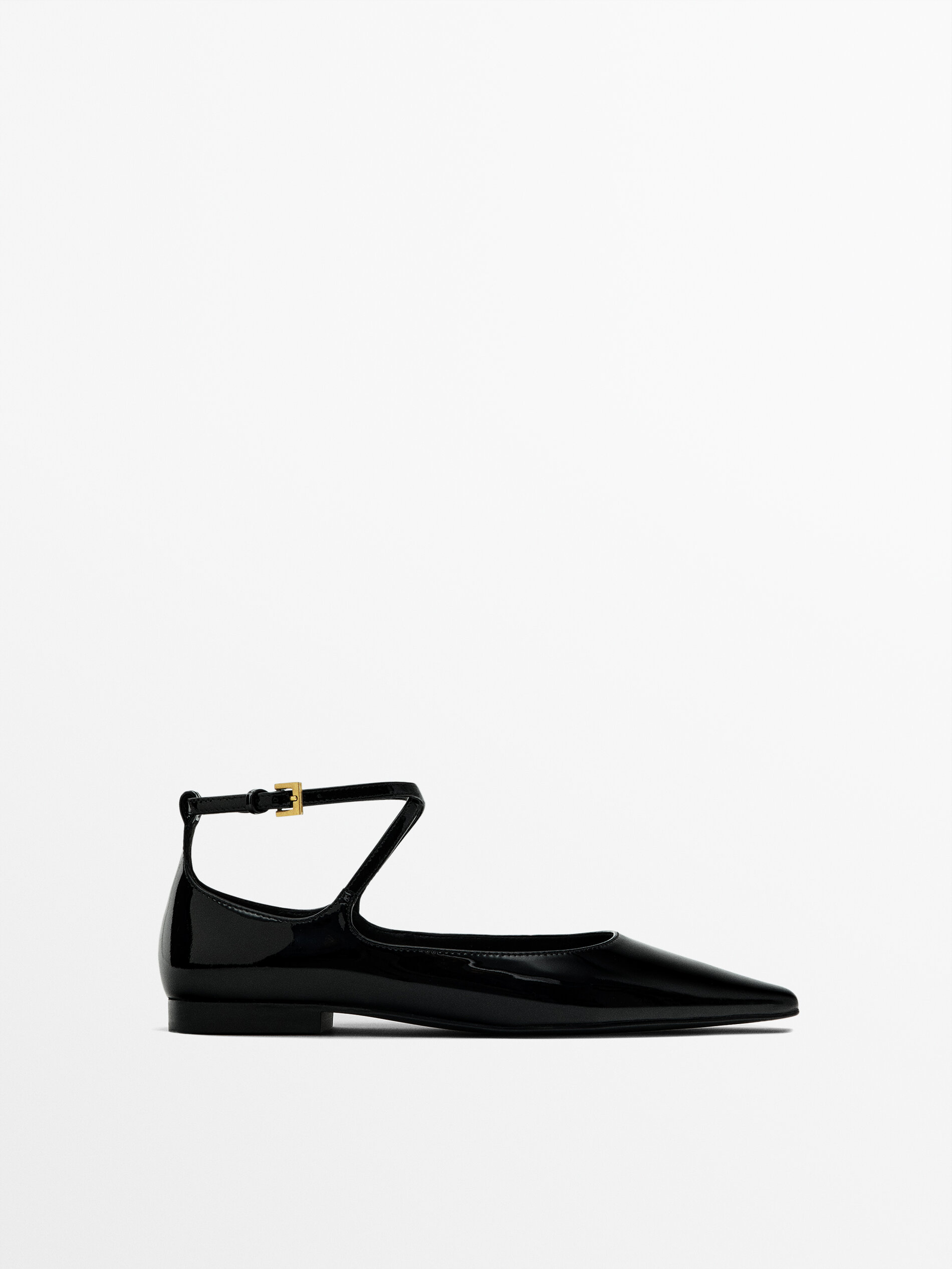Leather ballet flats with buckled strap Black Flat Shoes