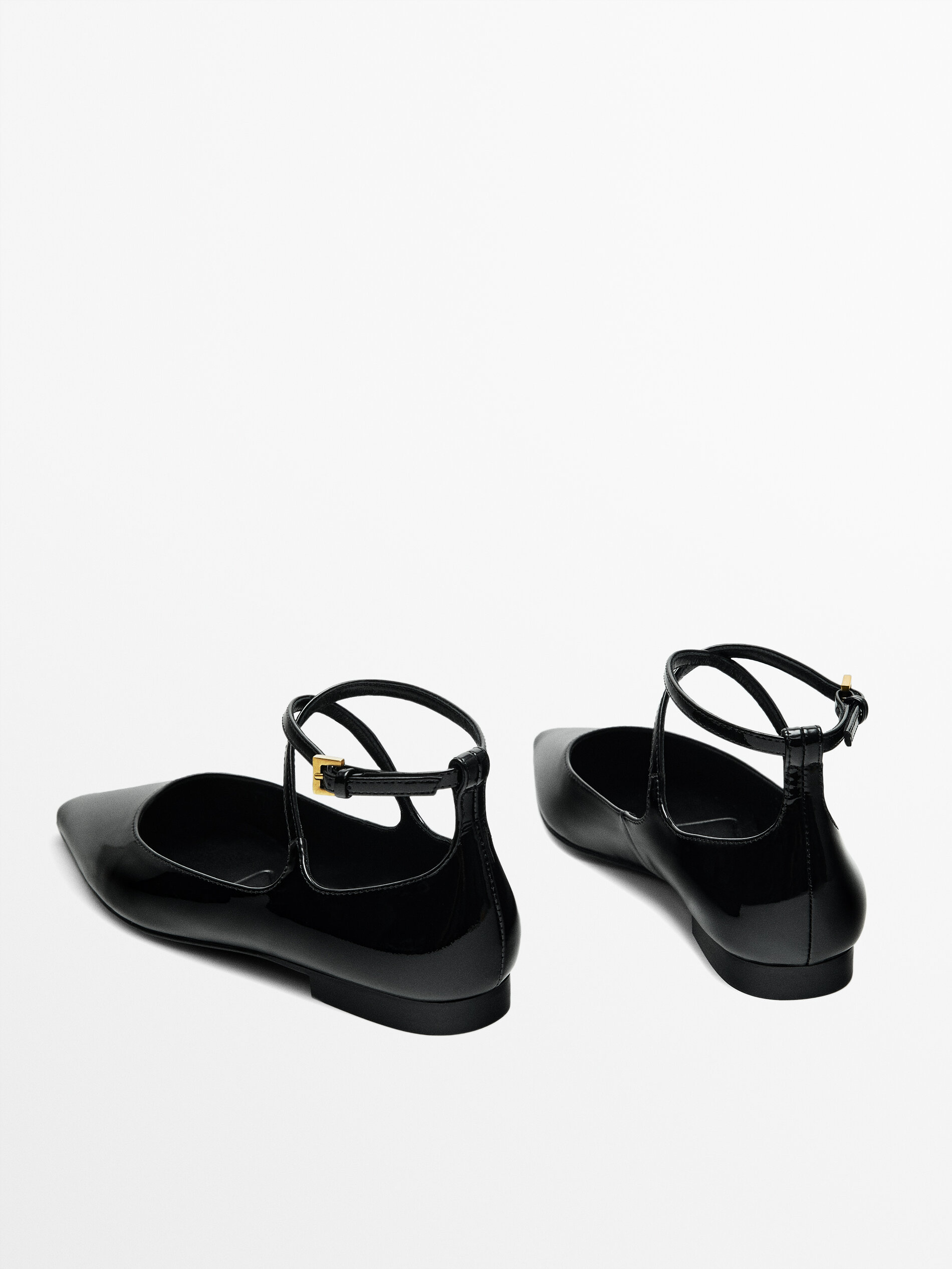 Leather ballet flats with buckled strap Black Flat Shoes