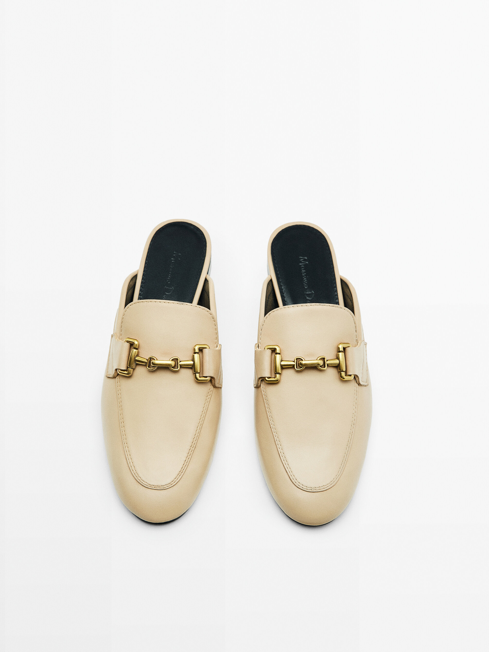 Leather mule loafers Cream Flat Shoes Massimo Dutti