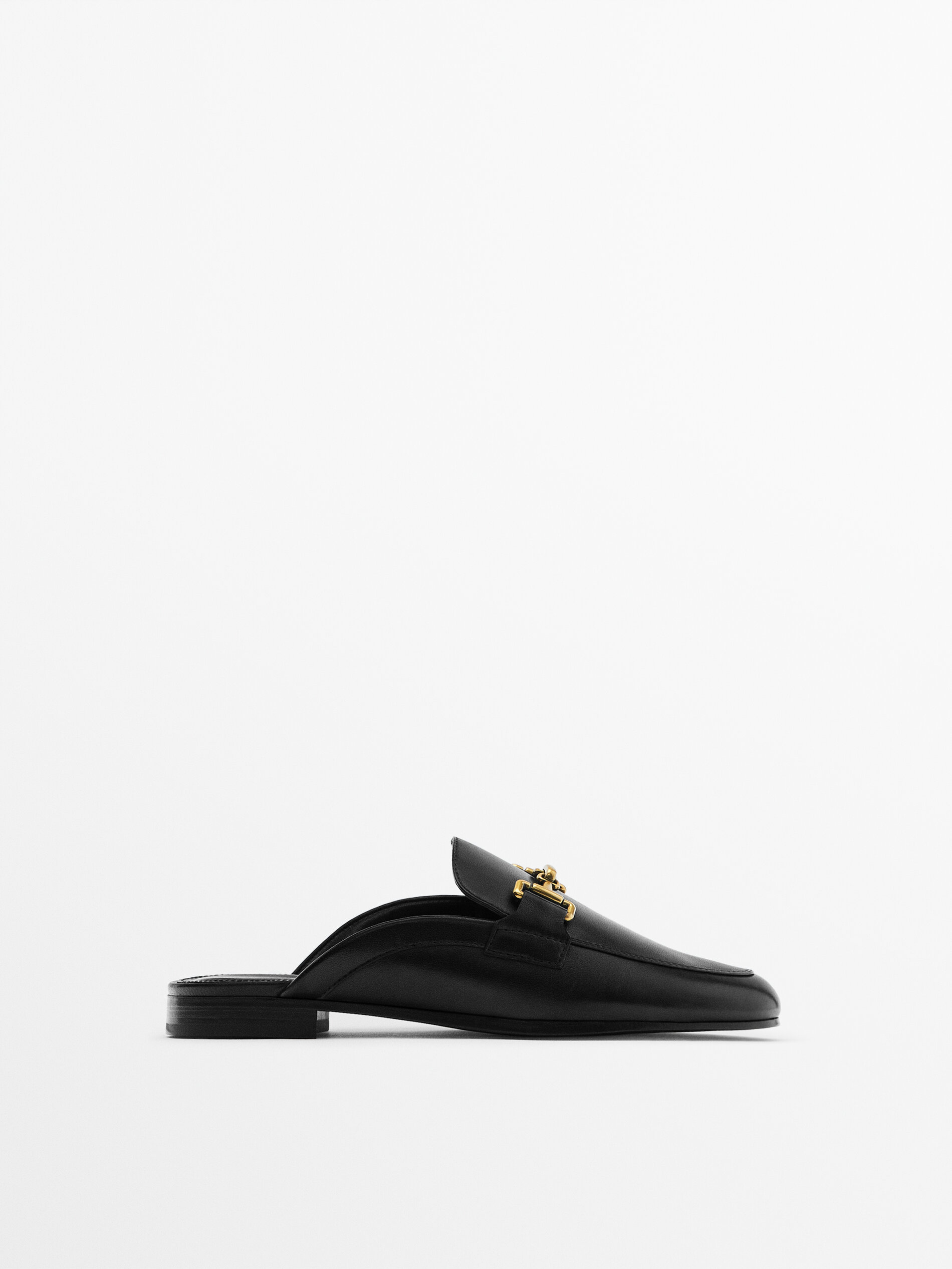 Leather mule loafers Black Flat Shoes Massimo Dutti