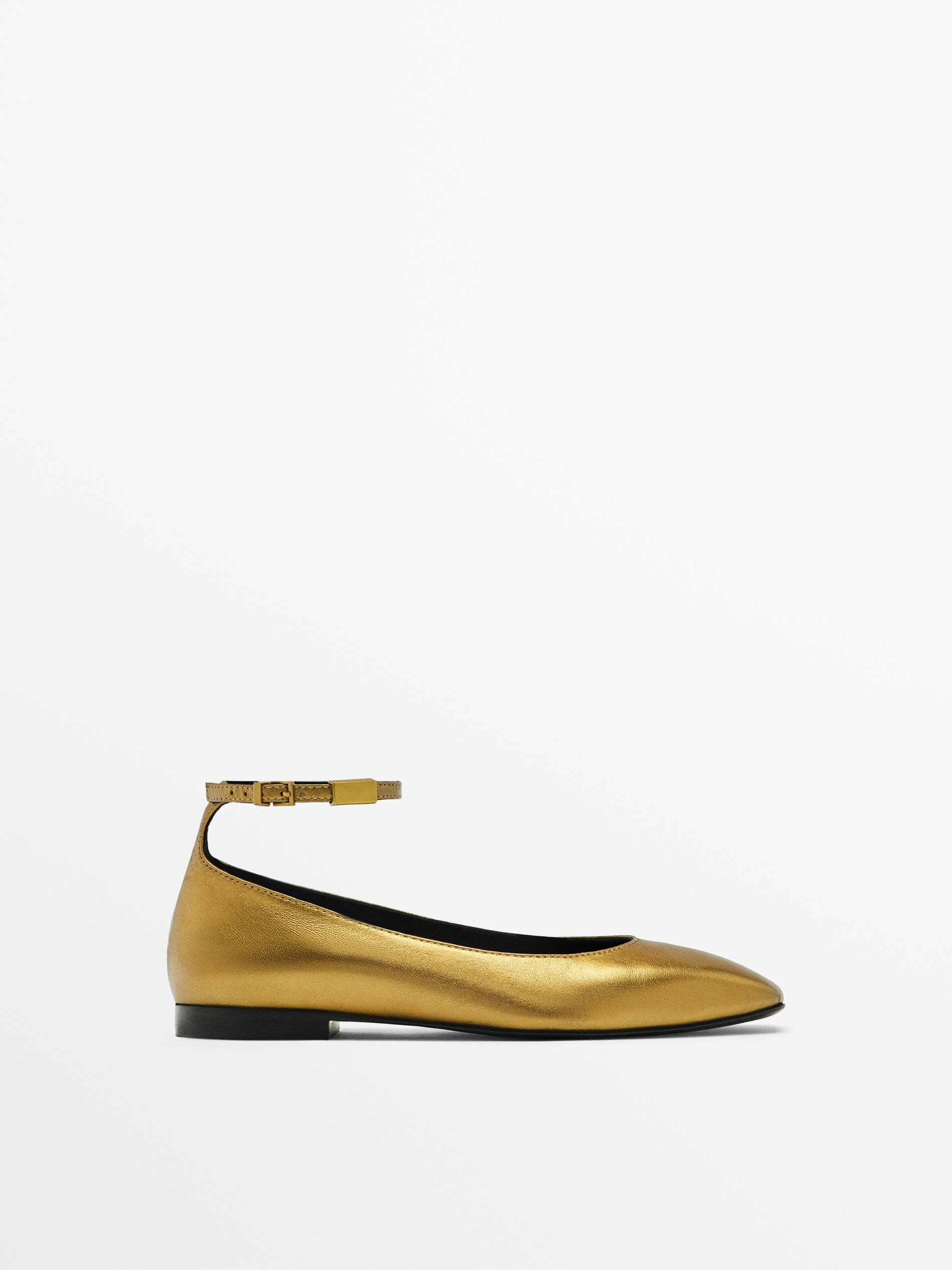 Gold leather shop flat shoes