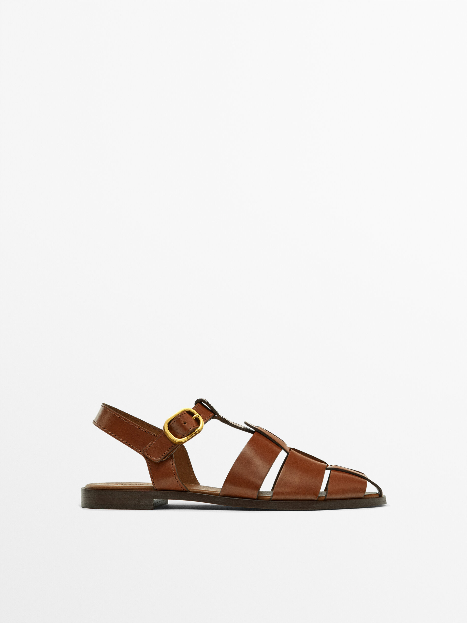 Buckled cage sandals Tan Flat Sandals Massimo Dutti