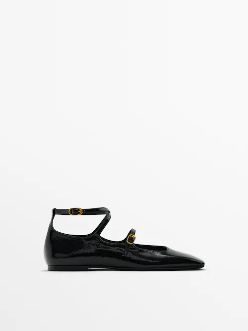 katolsk Vædde Sæt tøj væk Flade sko med lakskindsfinish og firkantet snude - Massimo Dutti