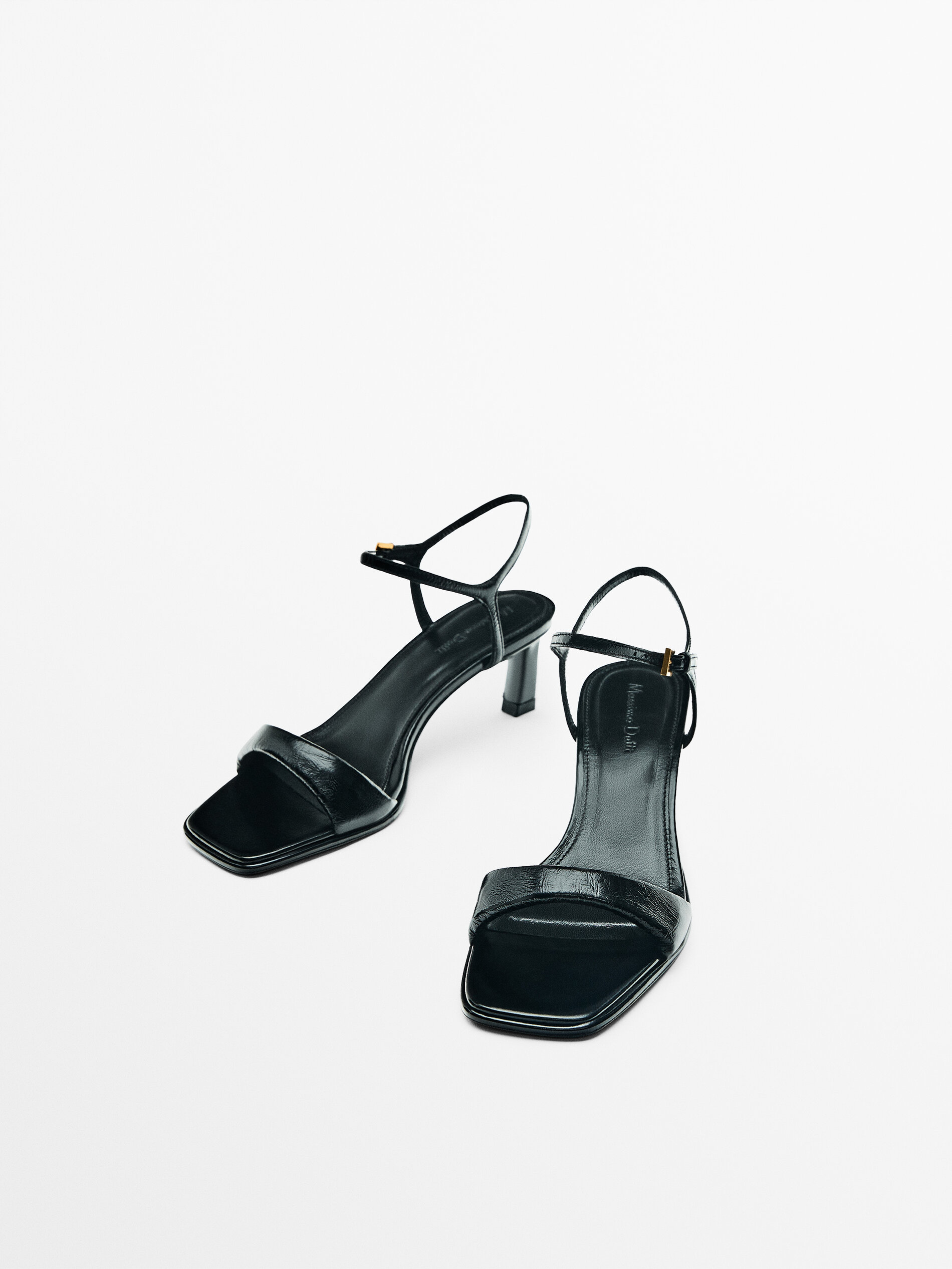 Mid heel leather sandals Black Heeled Sandals Massimo Dutti