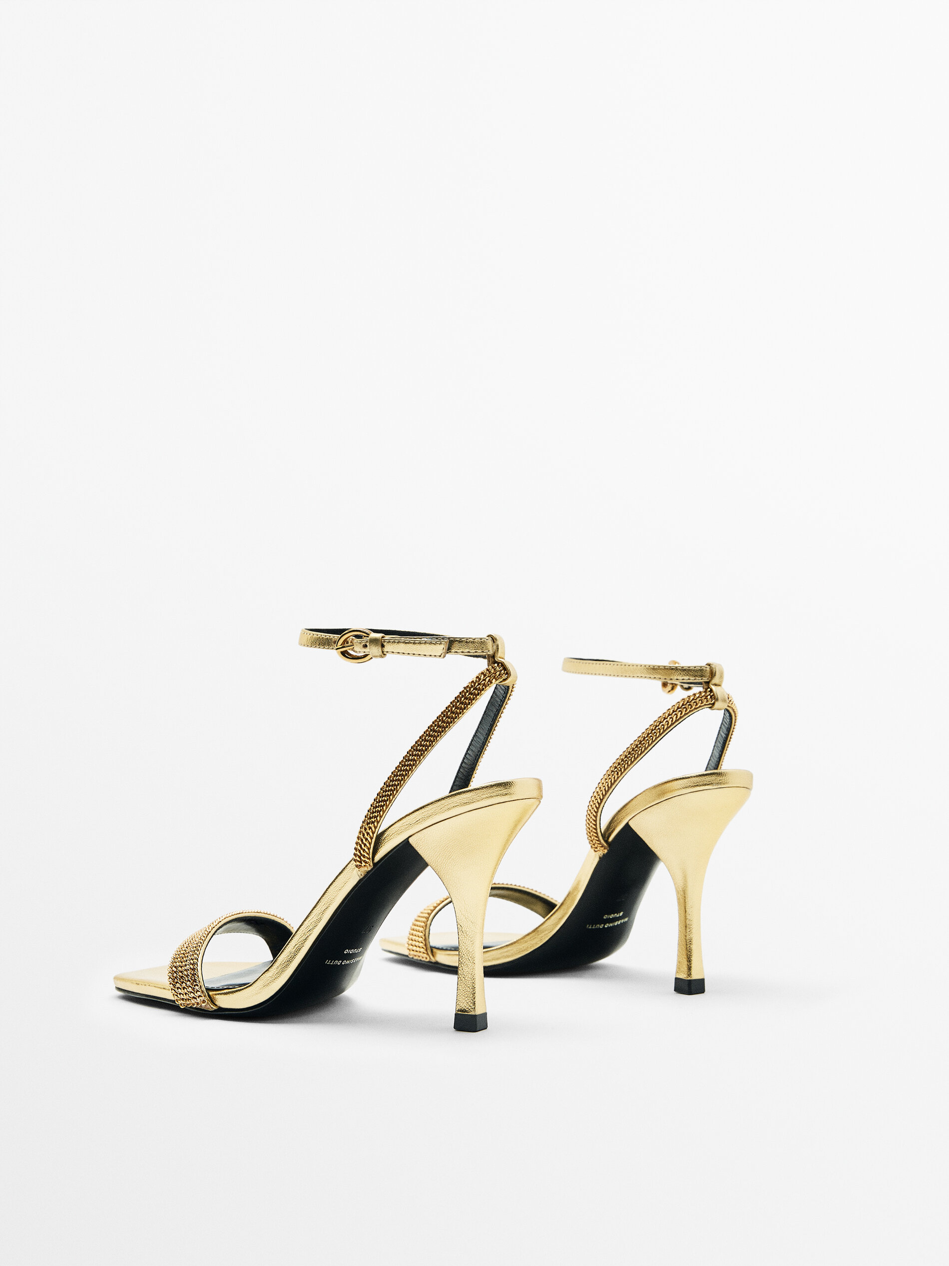 Sandalia piel corte cadena Dorado Sandalias Con Tacon