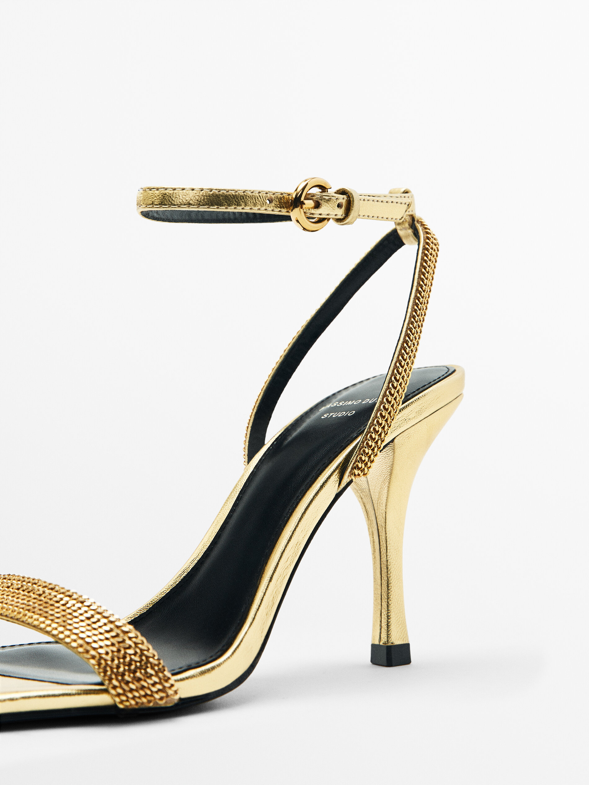 Leather upper sandals with chain Gold Heeled Sandals Massimo