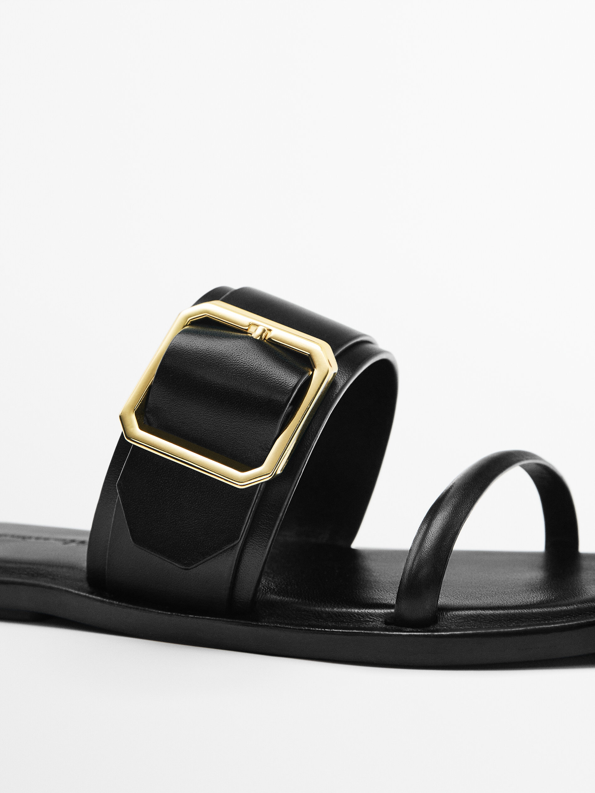 WIDE STRAP SANDALS WITH BUCKLE Black Flat Sandals Massimo Dutti