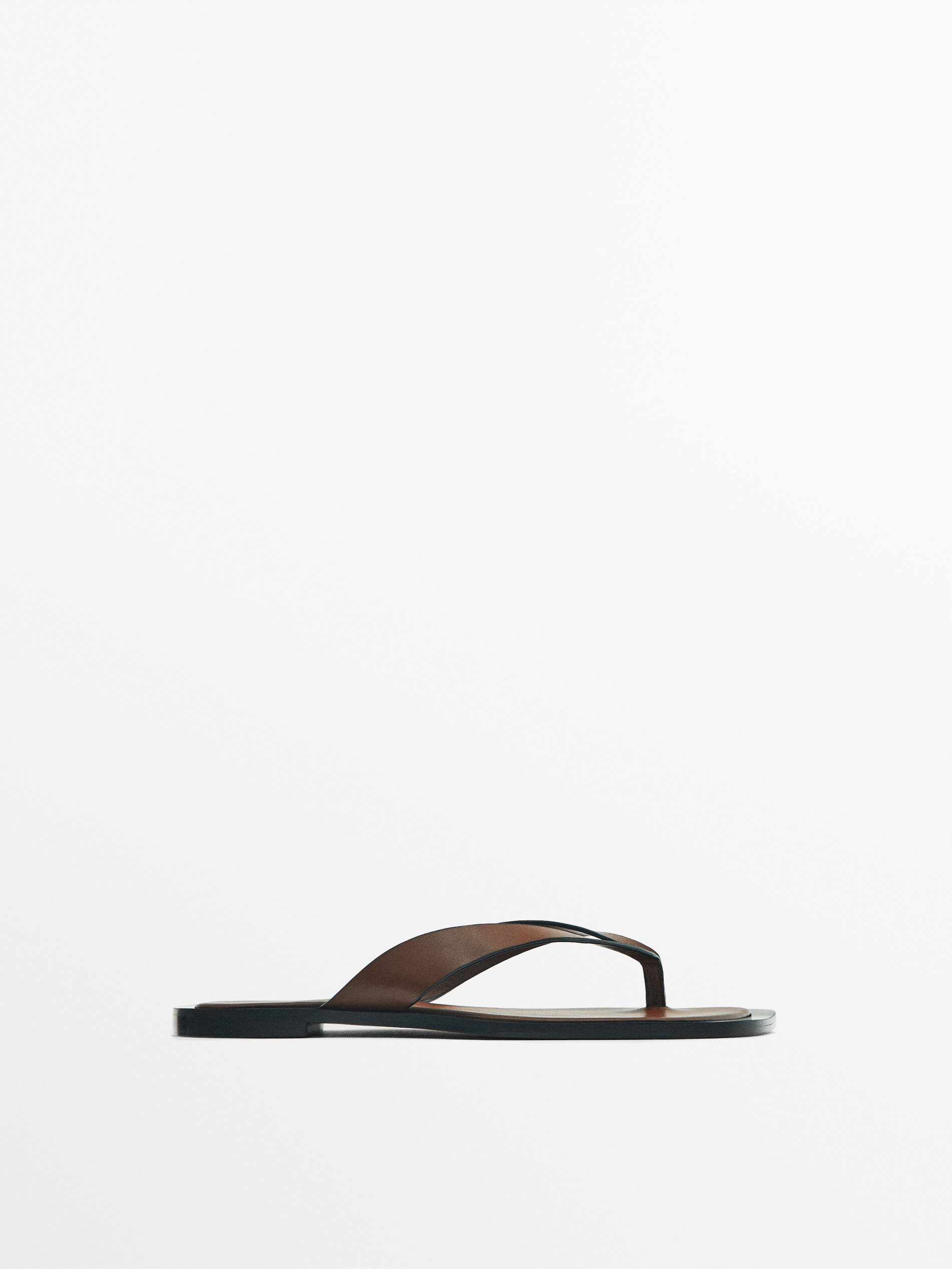 Sandalia piel tiras Marr n Sandalia Plana Massimo Dutti