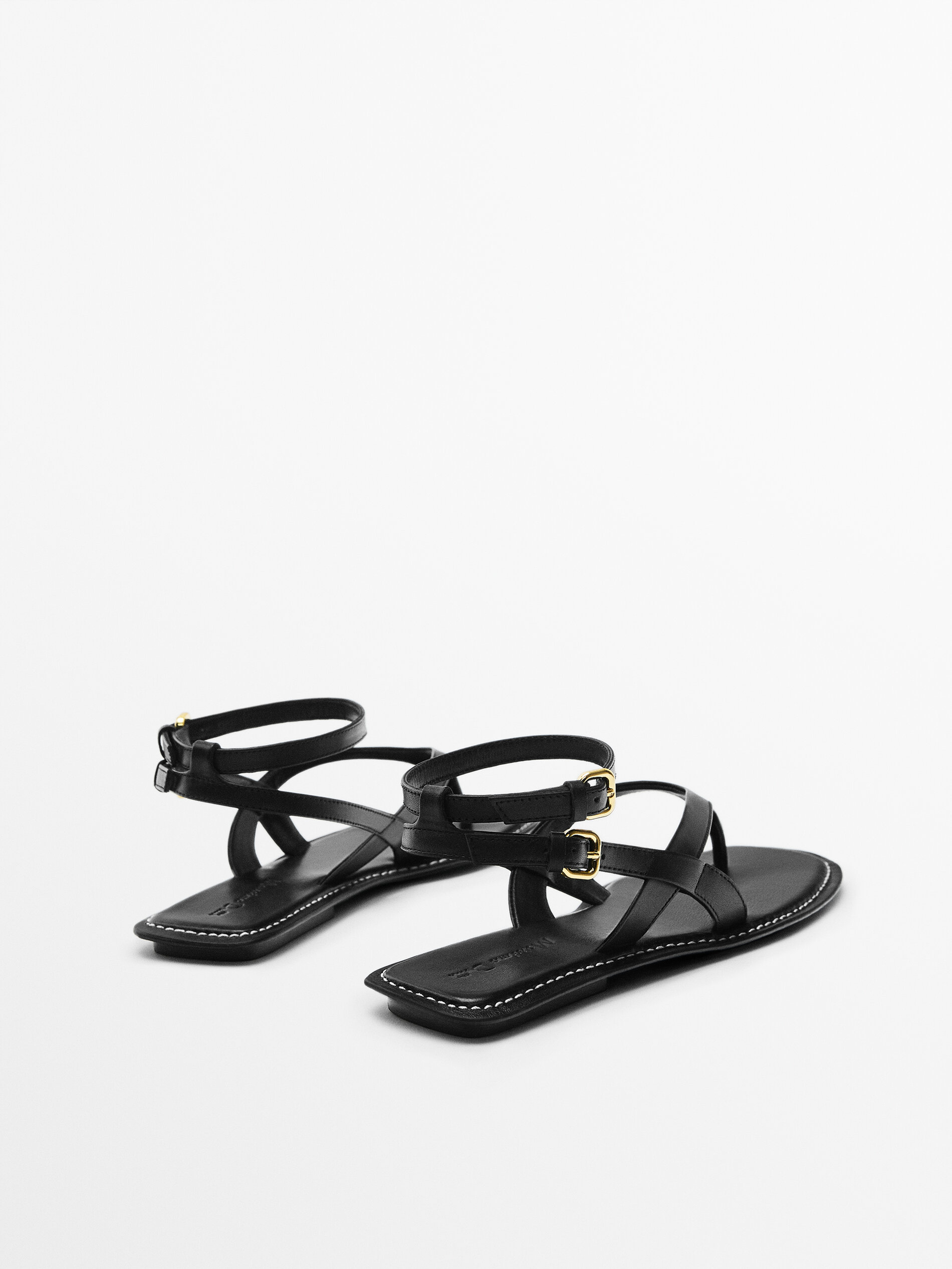 Leather sandals with stitched insoles Black Flat Sandals