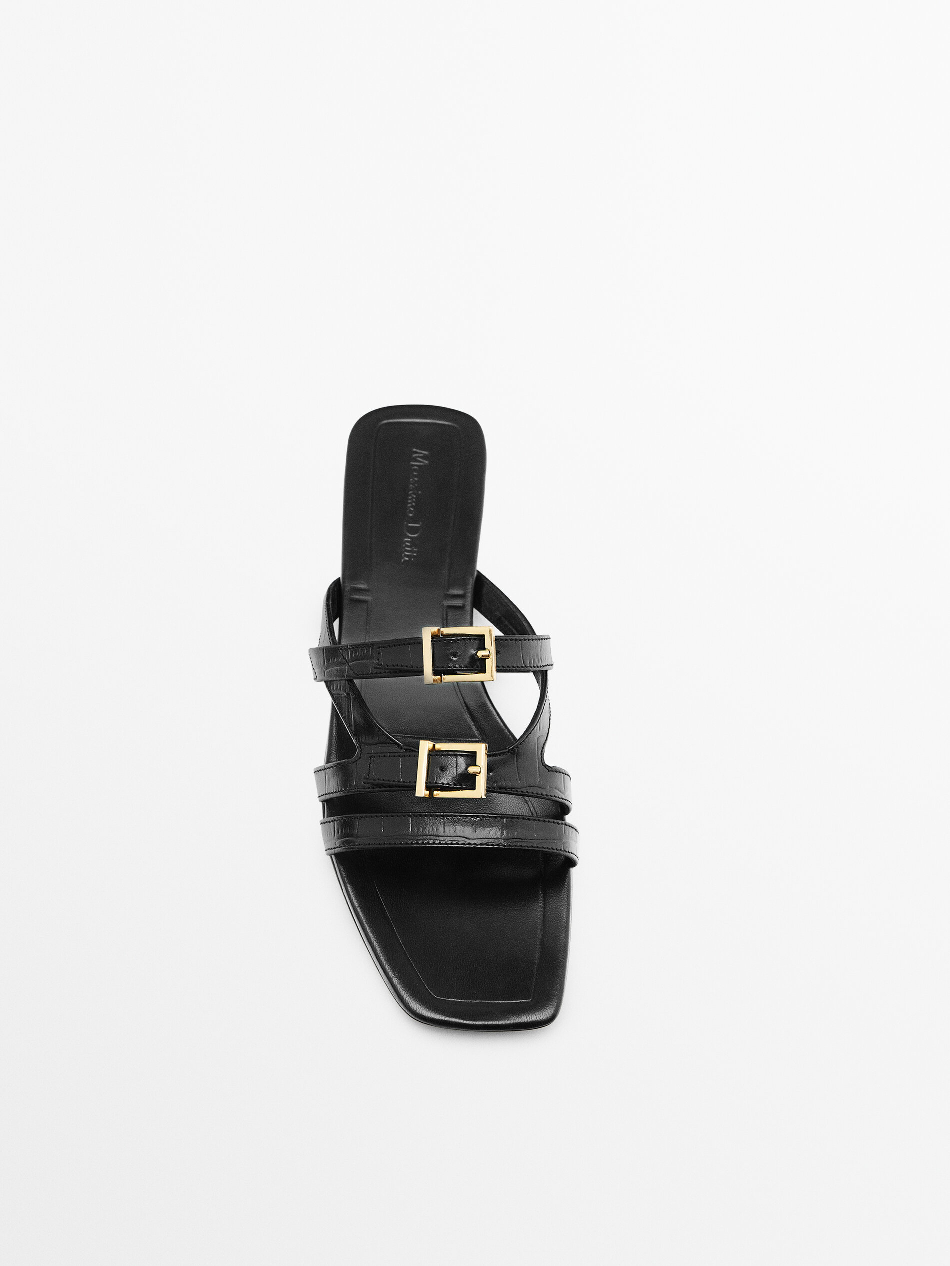 Leather strappy flat slider sandals Black Flat Sandals