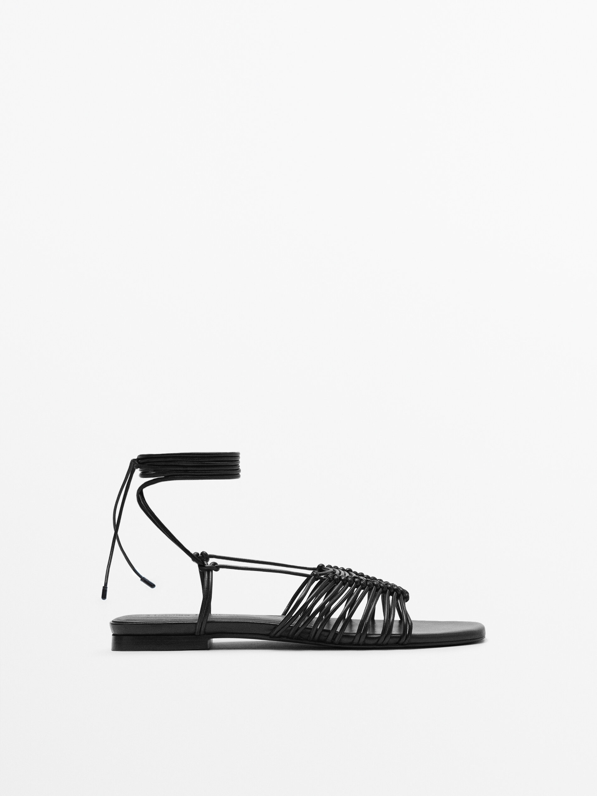 Multi strap flat sandals Black Flat Sandals Massimo Dutti