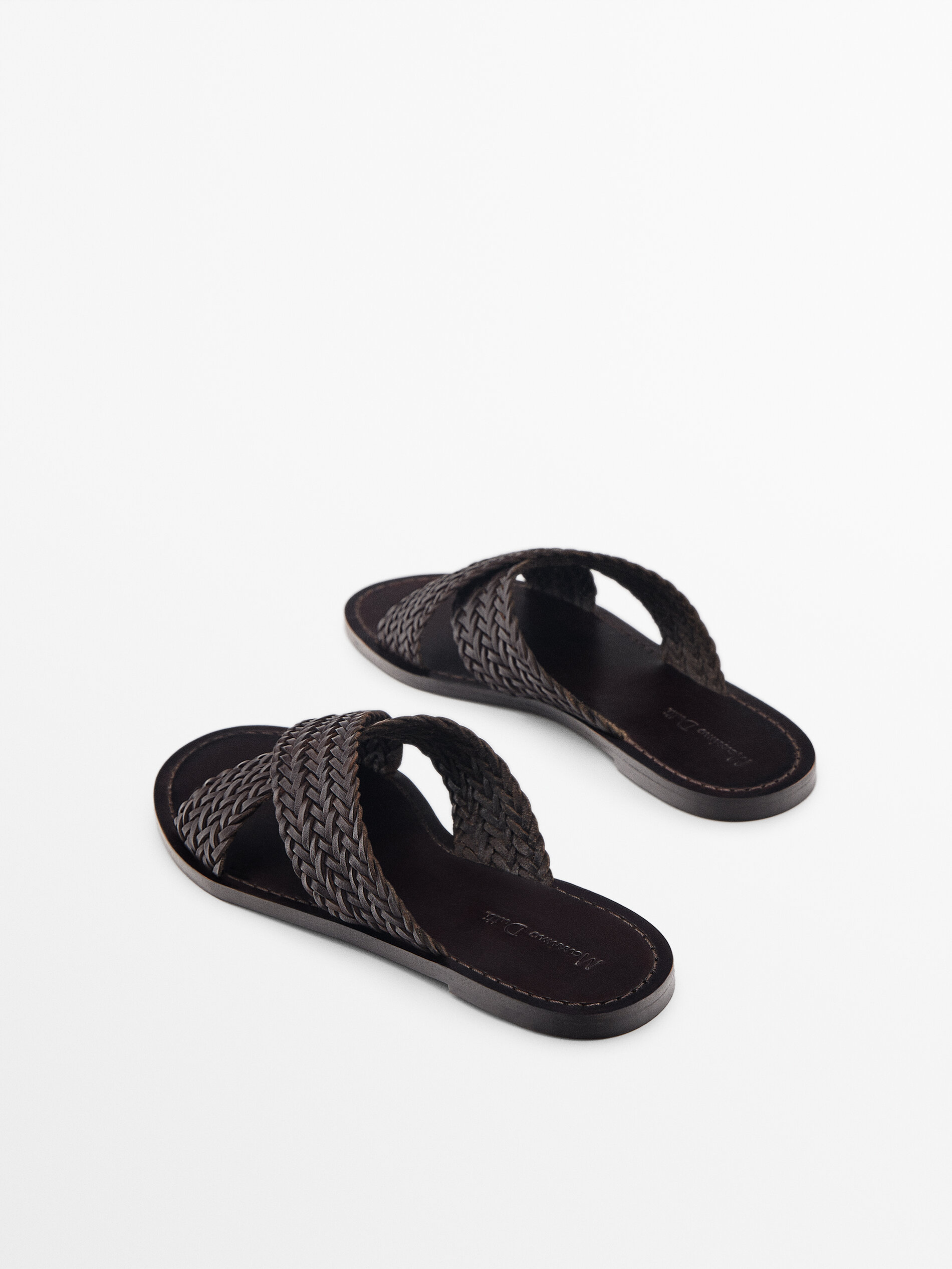 CROSSOVER VAMP PLAITED SANDALS Brown Flat Sandals Massimo Dutti