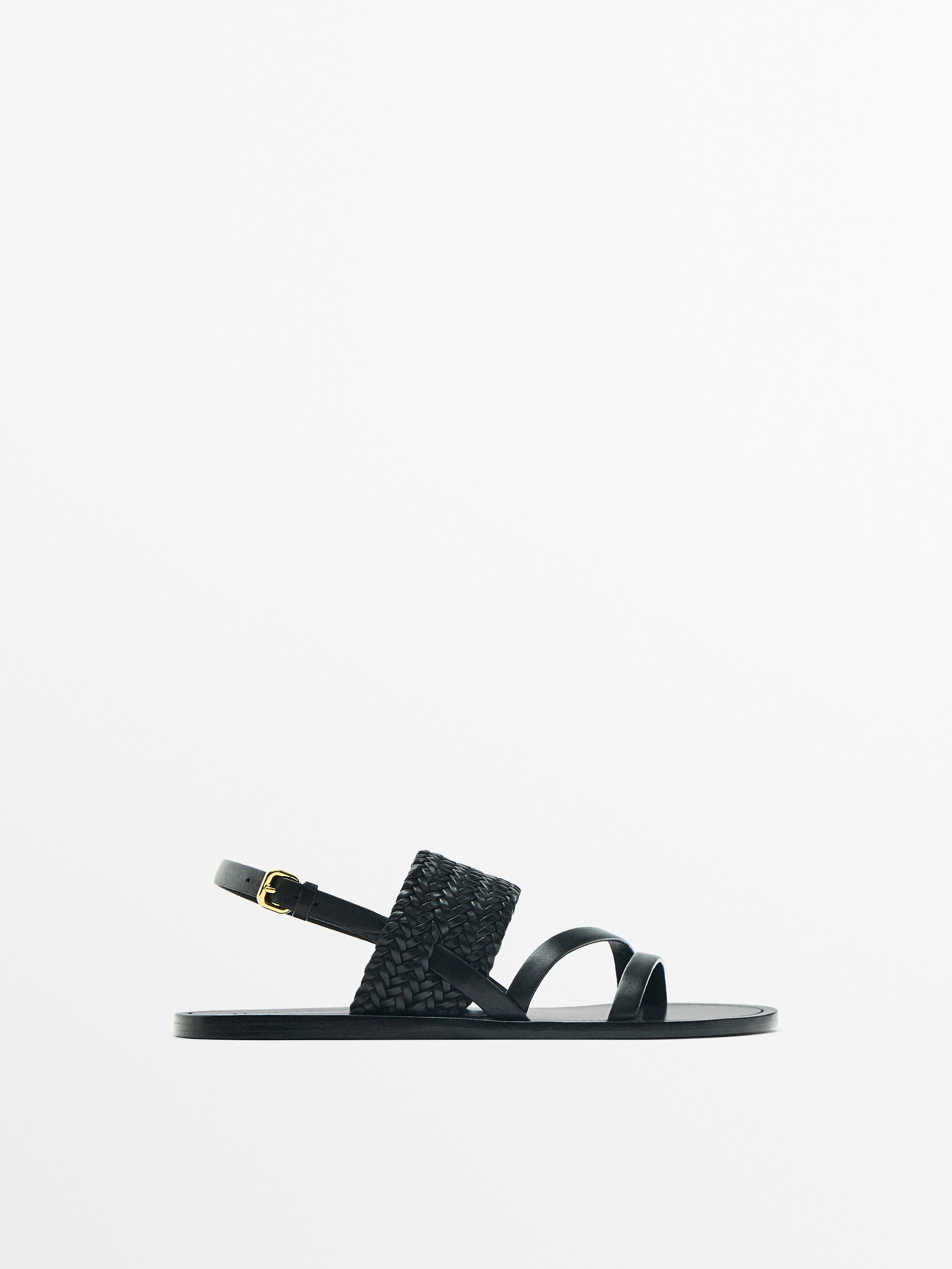 VAMP PLAITED SANDALS Black Flat Sandals Massimo Dutti