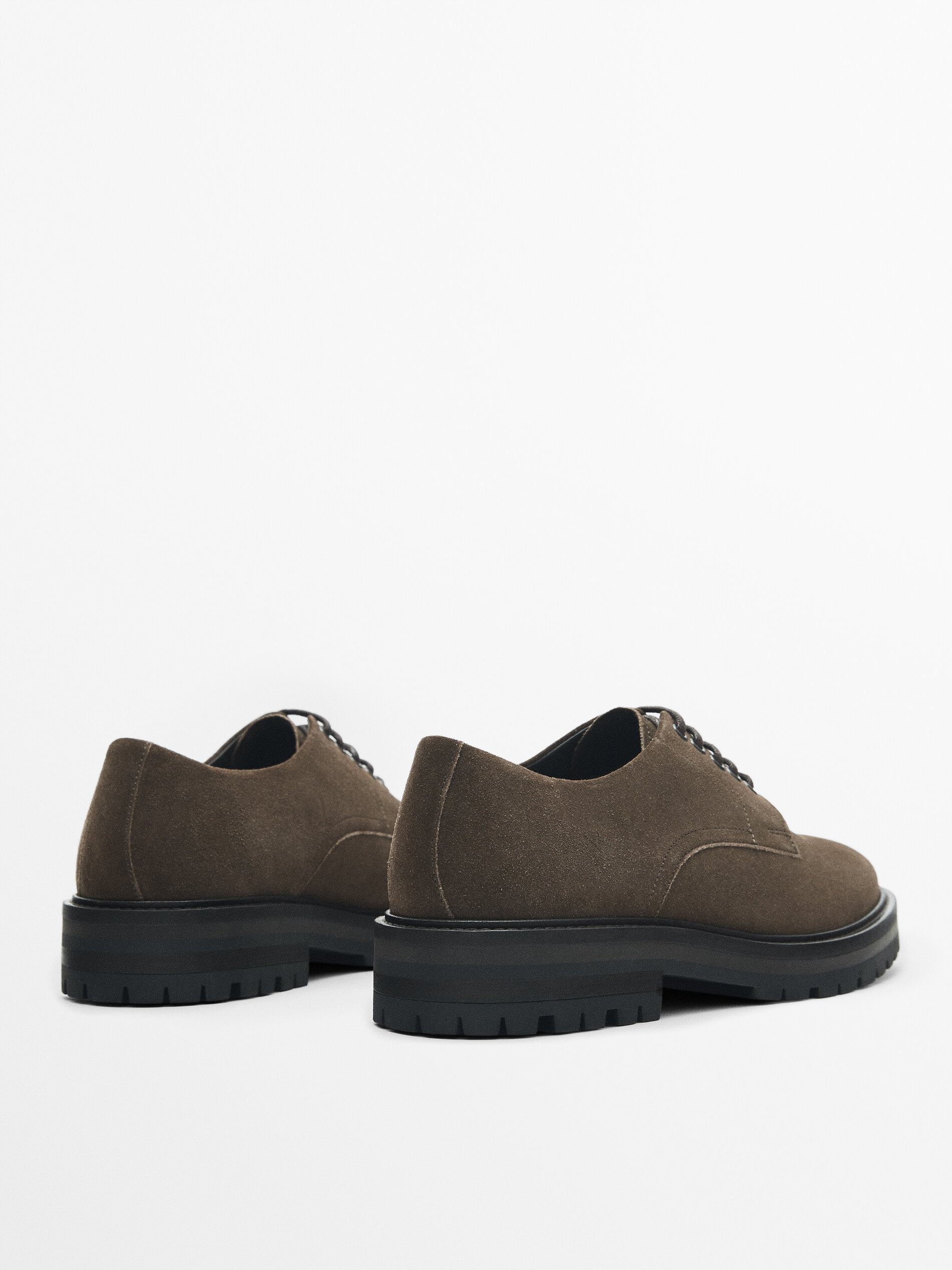 Brown split suede leather derby shoes