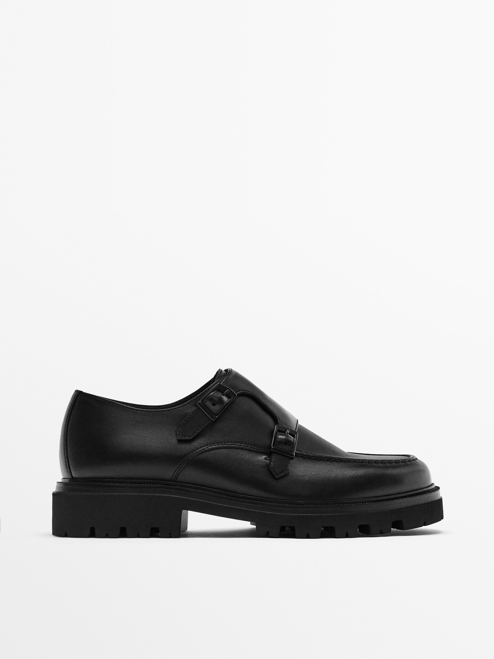 Scarpe monk in pelle nappa nere Nero Calzature Massimo Dutti