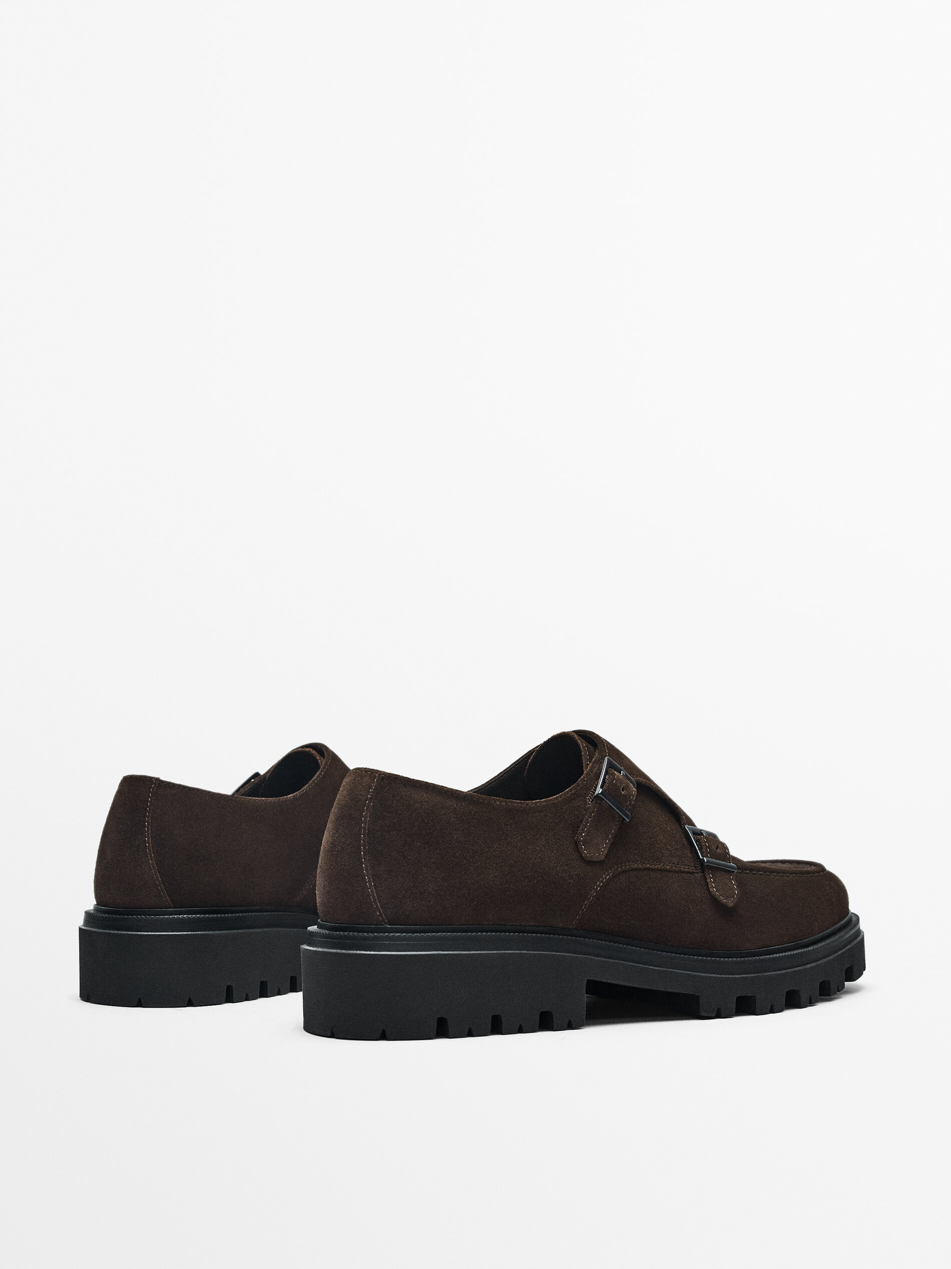 Split suede monk shoes Brown Shoes Massimo Dutti