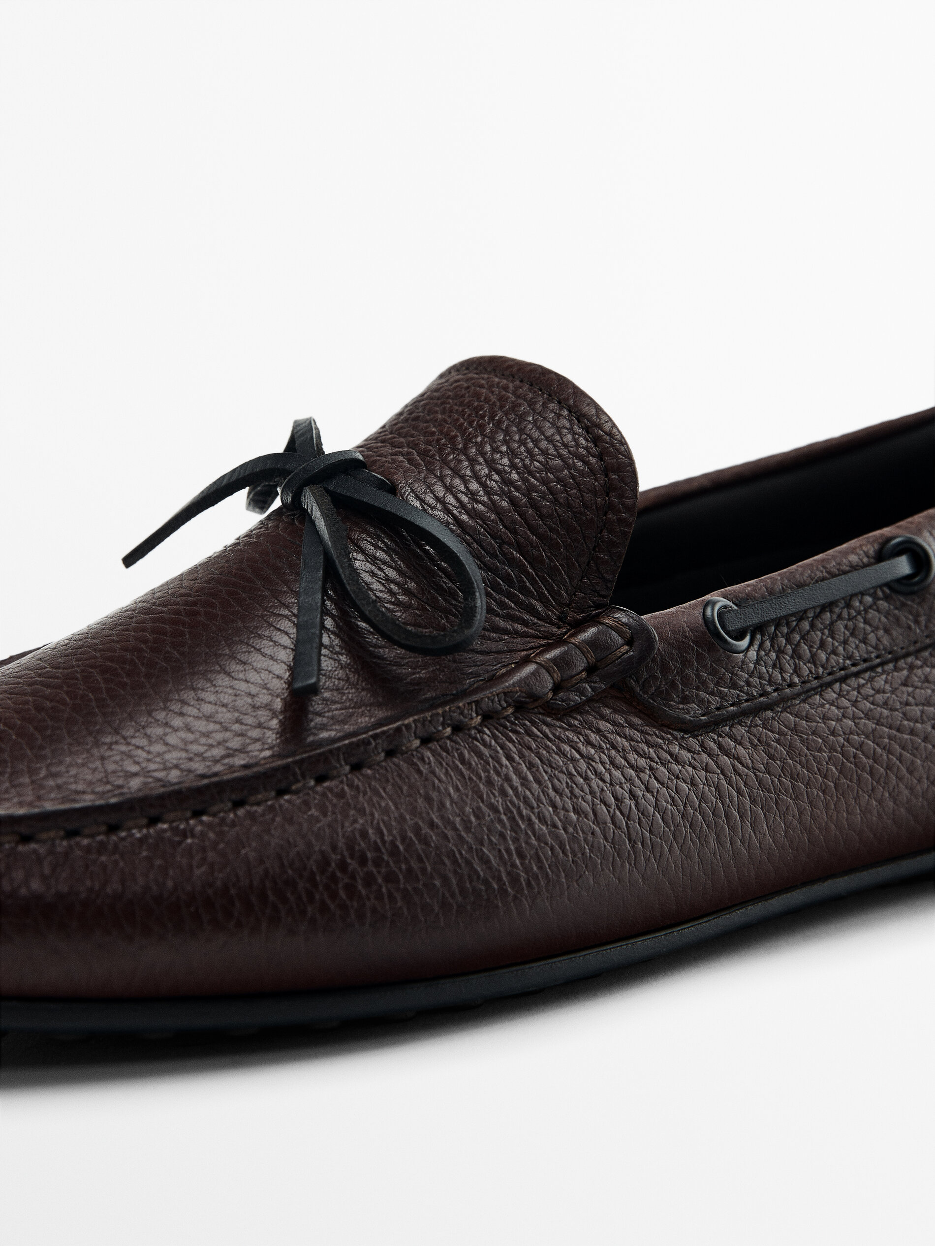 Leather loafers with bow Brown Shoes Massimo Dutti