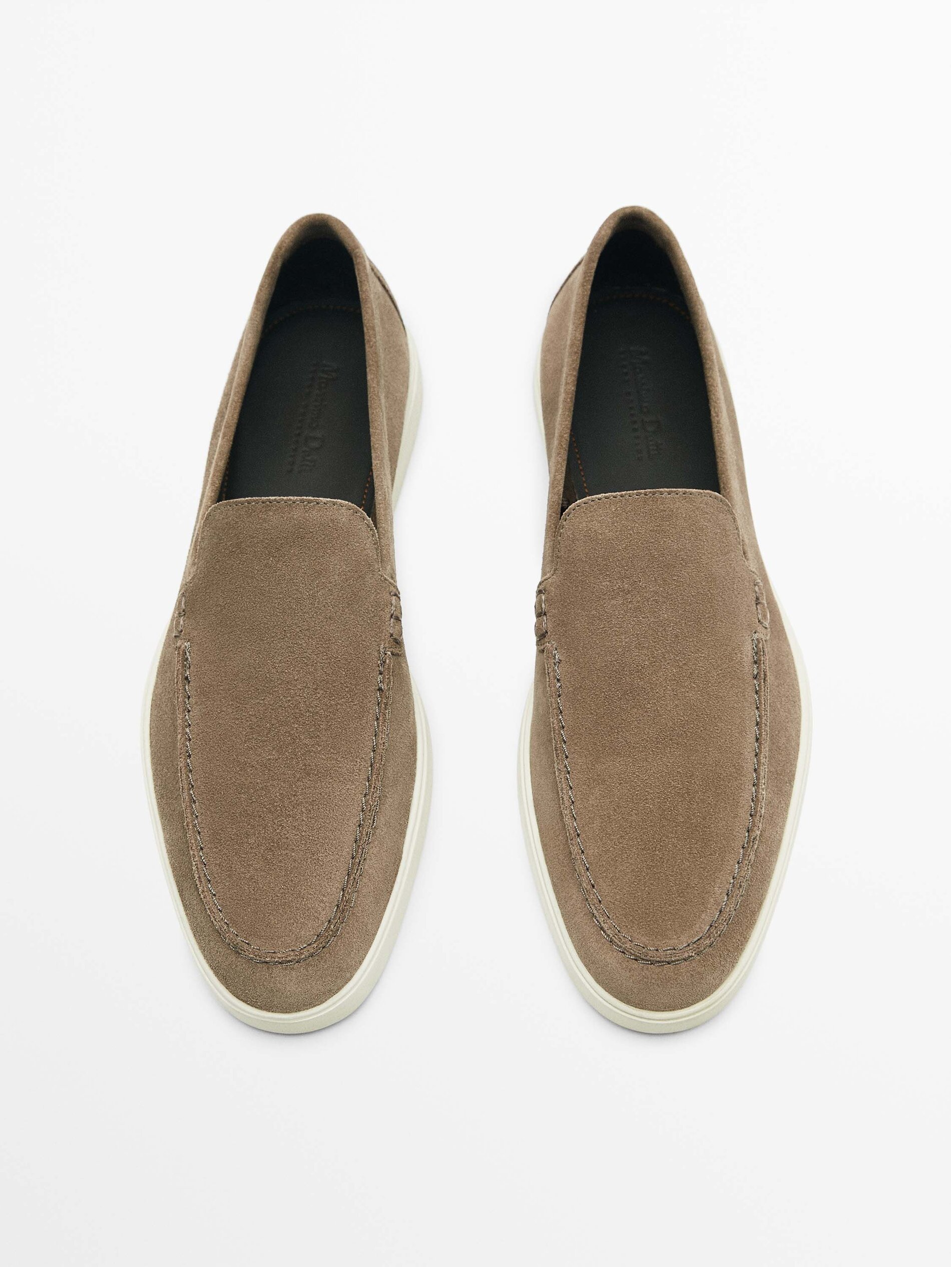 Soft split suede loafers Mink Shoes Massimo Dutti