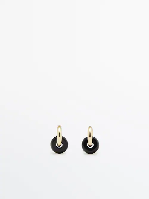 auditie pil Verbergen Gold-plated earrings with black stone - Massimo Dutti