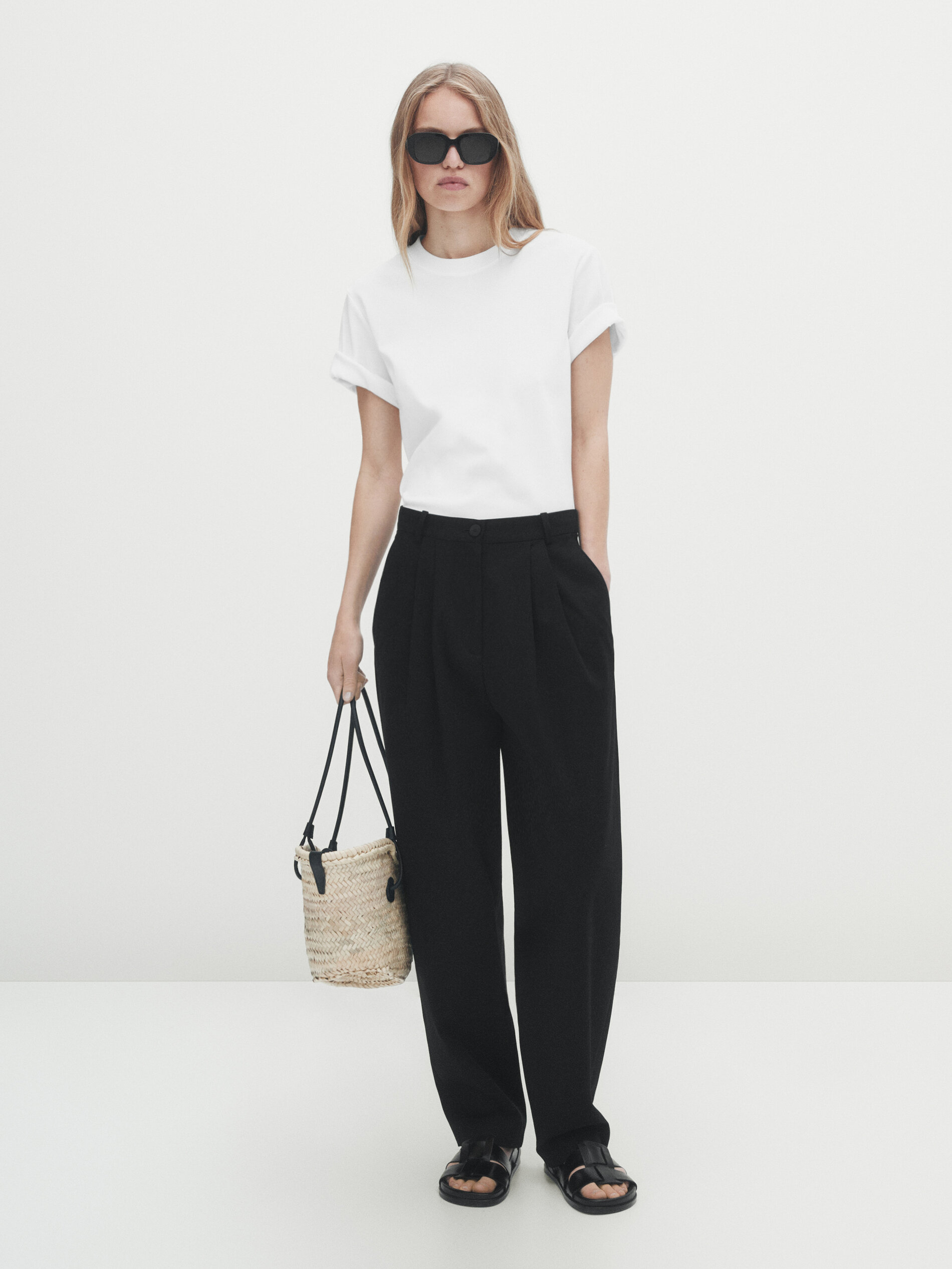 Linen blend darted trousers  Massimo Dutti