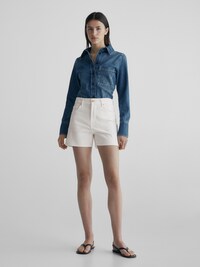 마시모두띠 Massimo Dutti High-waist denim shorts,CREAM