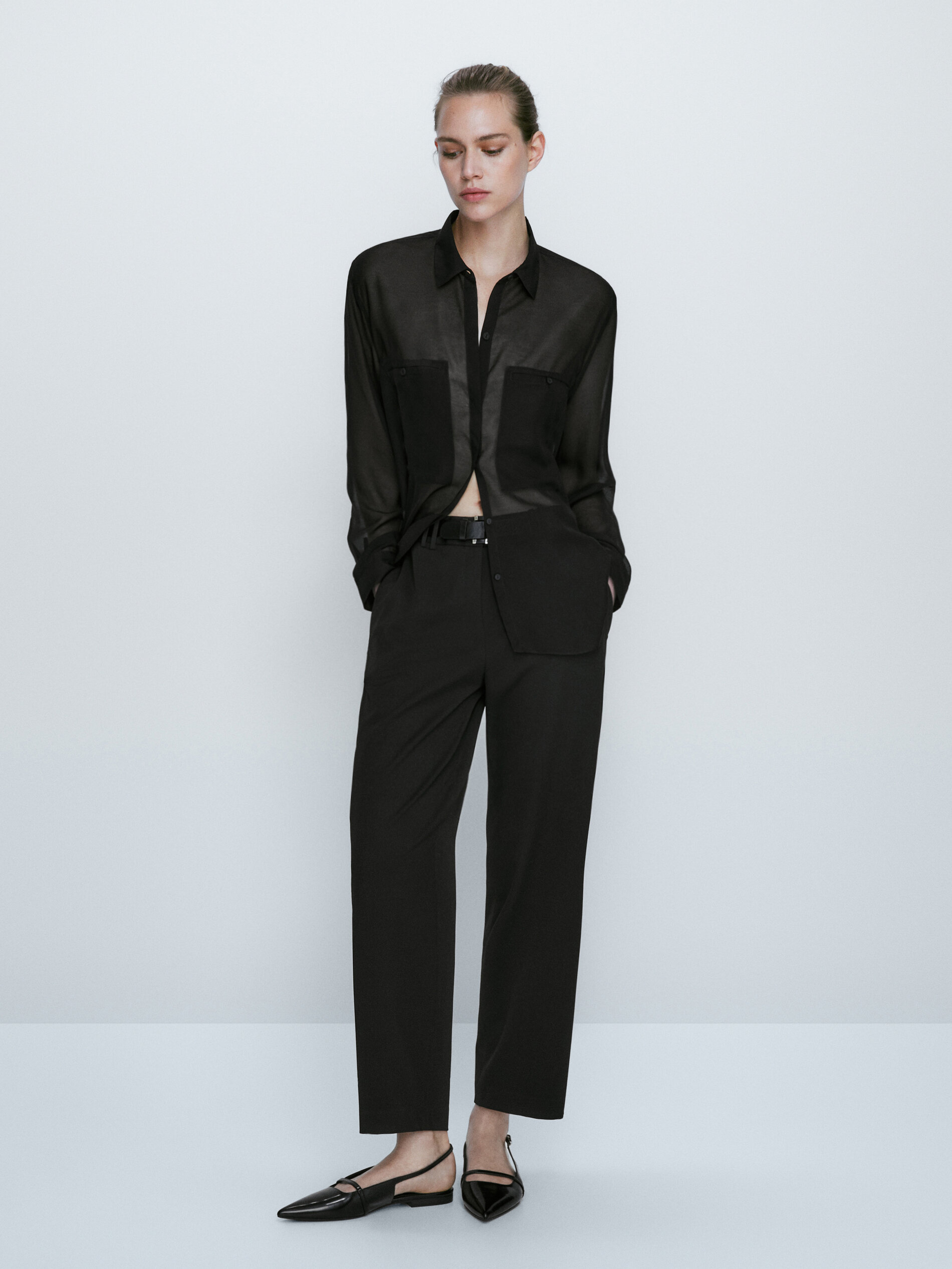 Wide leg cropped trousers with pleat front in recycled fabric La Redoute  Collections  La Redoute