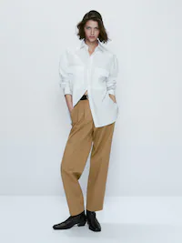 마시모두띠 셔츠 Massimo Dutti Cotton poplin shirt with pockets,WHITE