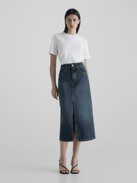 마시모두띠 스커트 Massimo Dutti Faded high-waist denim skirt,MEDIUM BLUE