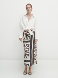 마시모두띠 스커트 Massimo Dutti Leaf print midi skirt,BROWN