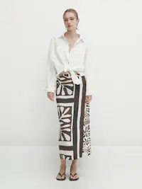 마시모두띠 스커트 Massimo Dutti Leaf print midi skirt,BROWN