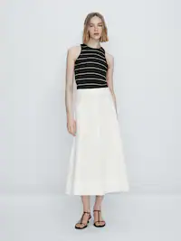 마시모두띠 스커트 Massimo Dutti Midi poplin skirt,WHITE