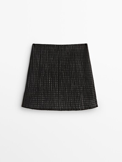 마시모두띠 Massimo Dutti Stretch nappa leather mini skirt,BLACK