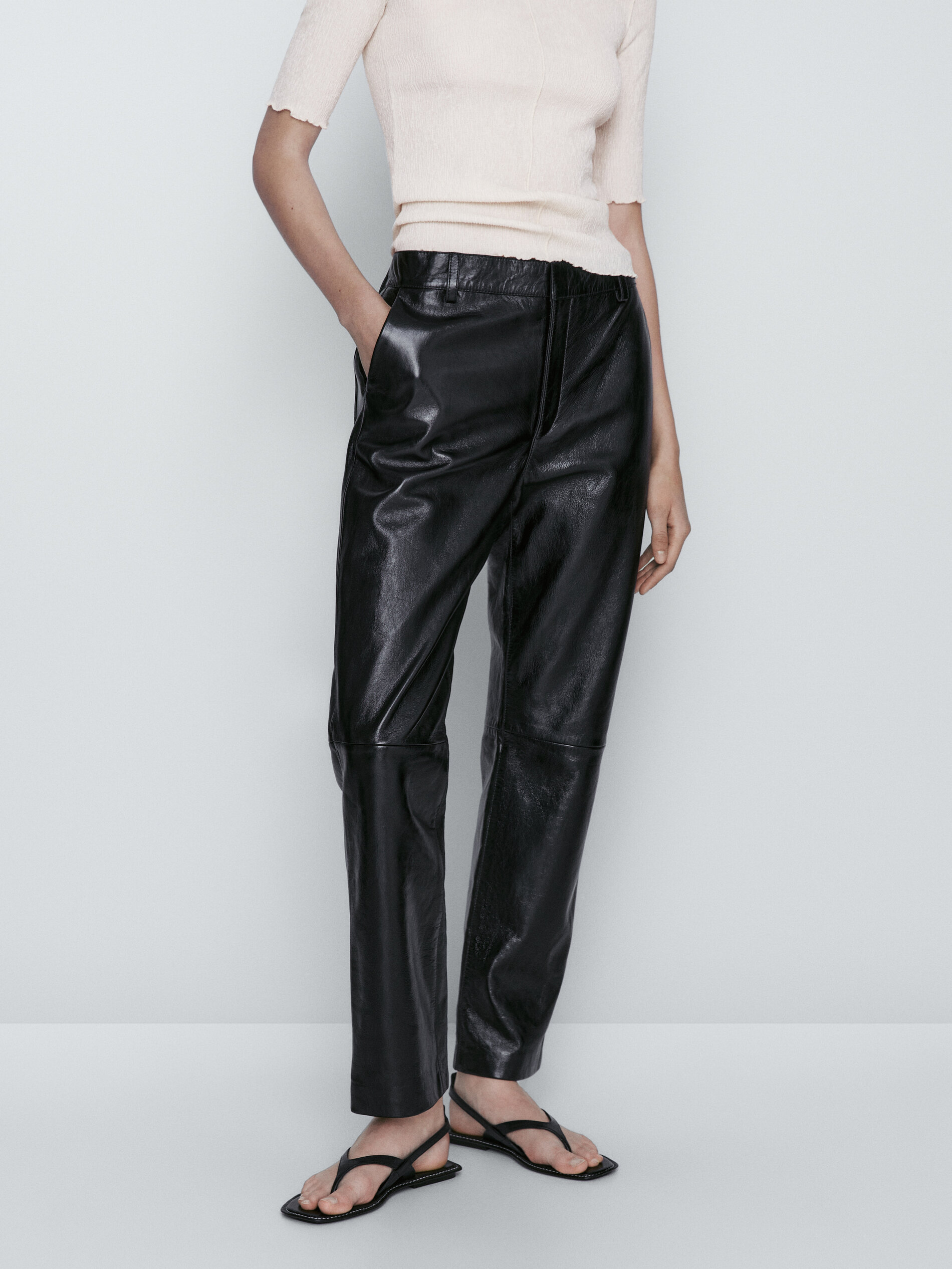 Leather trousers Zara Black size S International in Leather  31577871