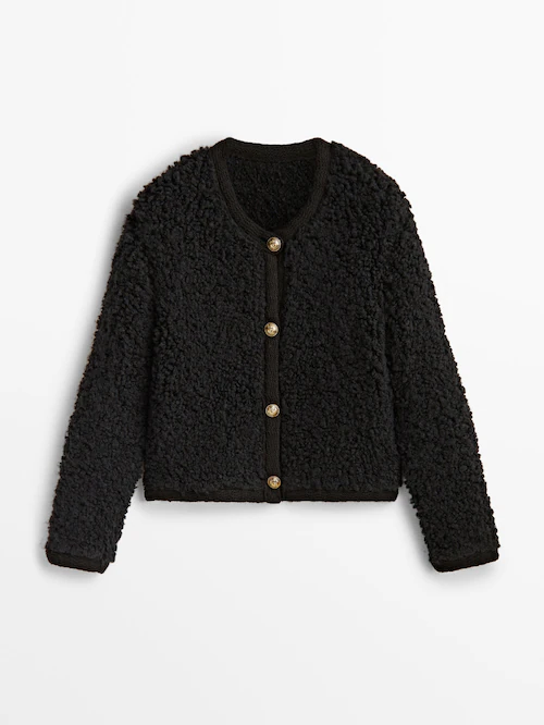 Bouclé knit cardigan with buttons - Massimo Dutti