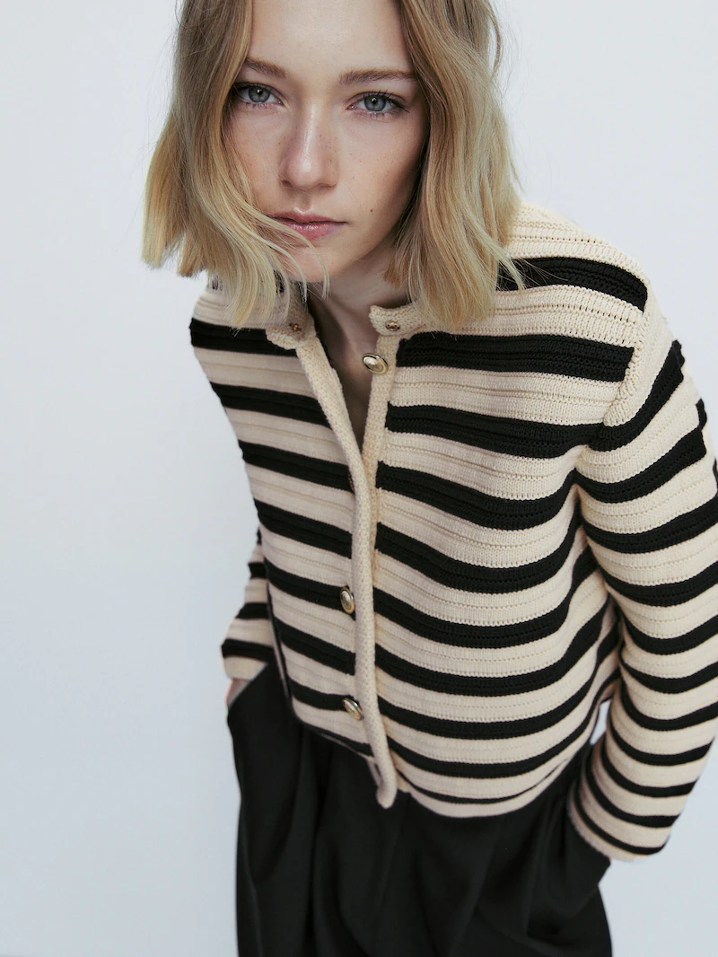 Striped knit cardigan with buttons BLACK