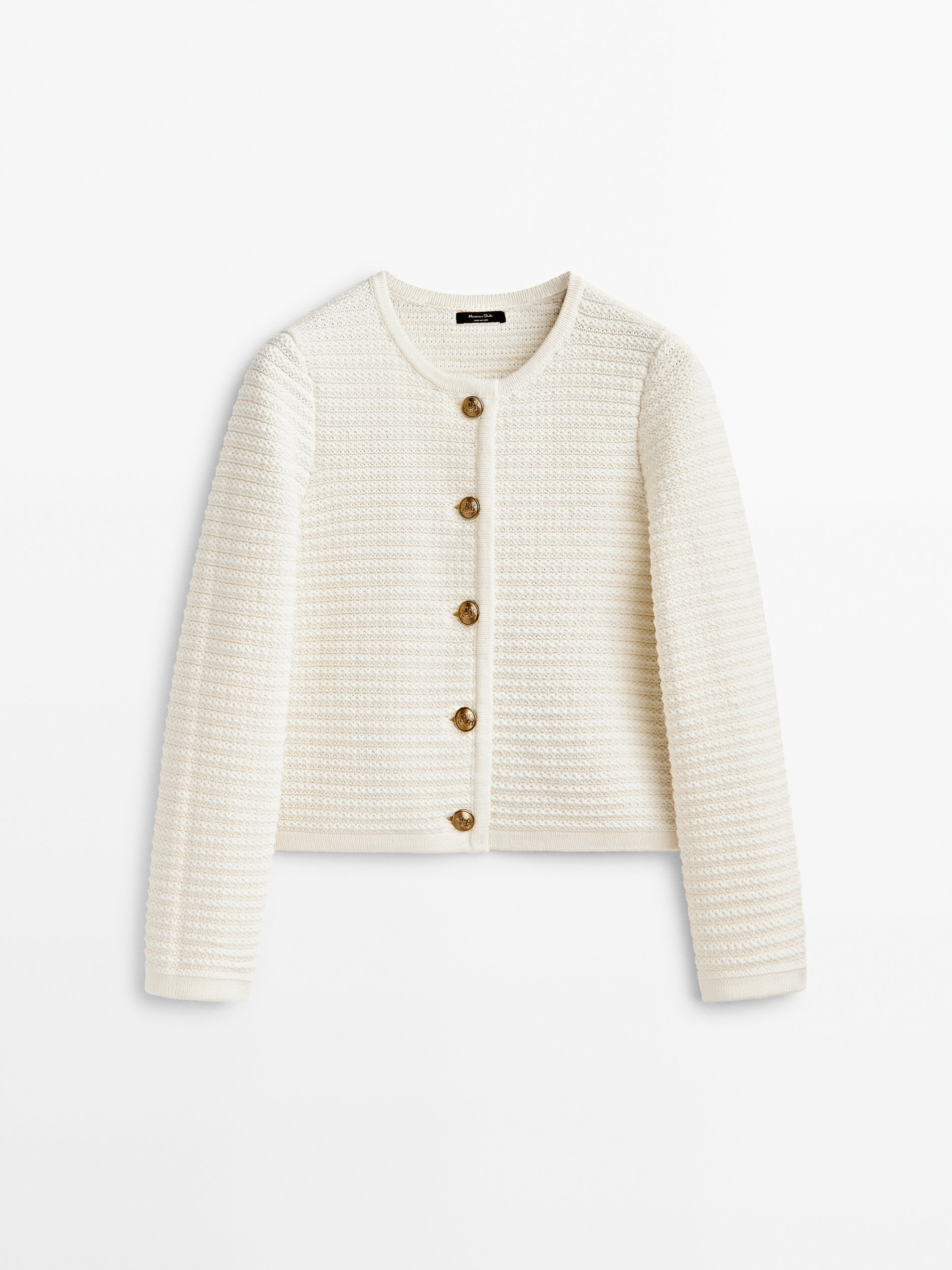 Textured knit cardigan with gold buttons - Massimo Dutti