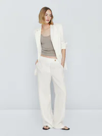 마시모두띠 블레이저 Massimo Dutti Two-button 100% linen suit blazer,WHITE