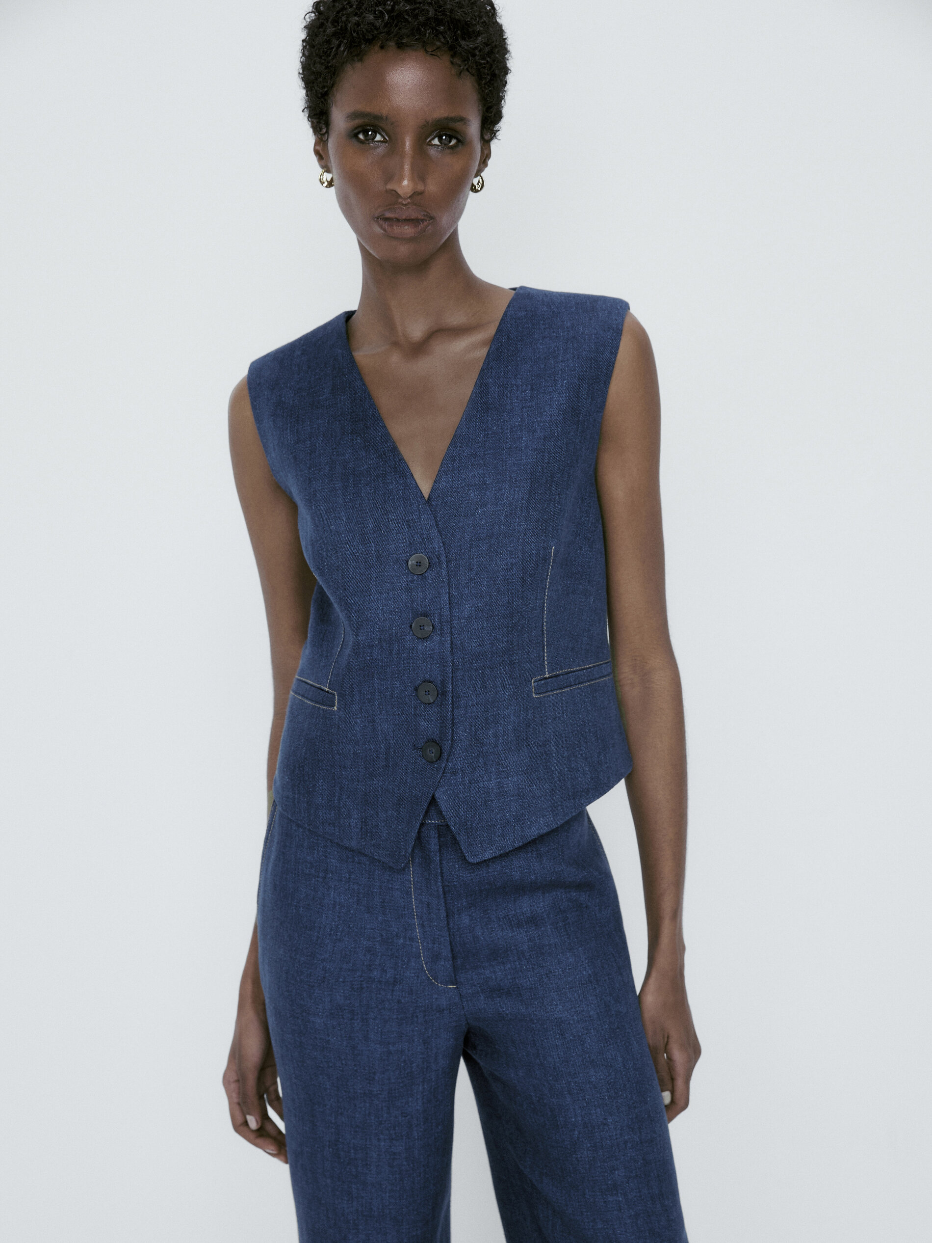 Linen Blend Tailored Waistcoat  MS Collection  MS