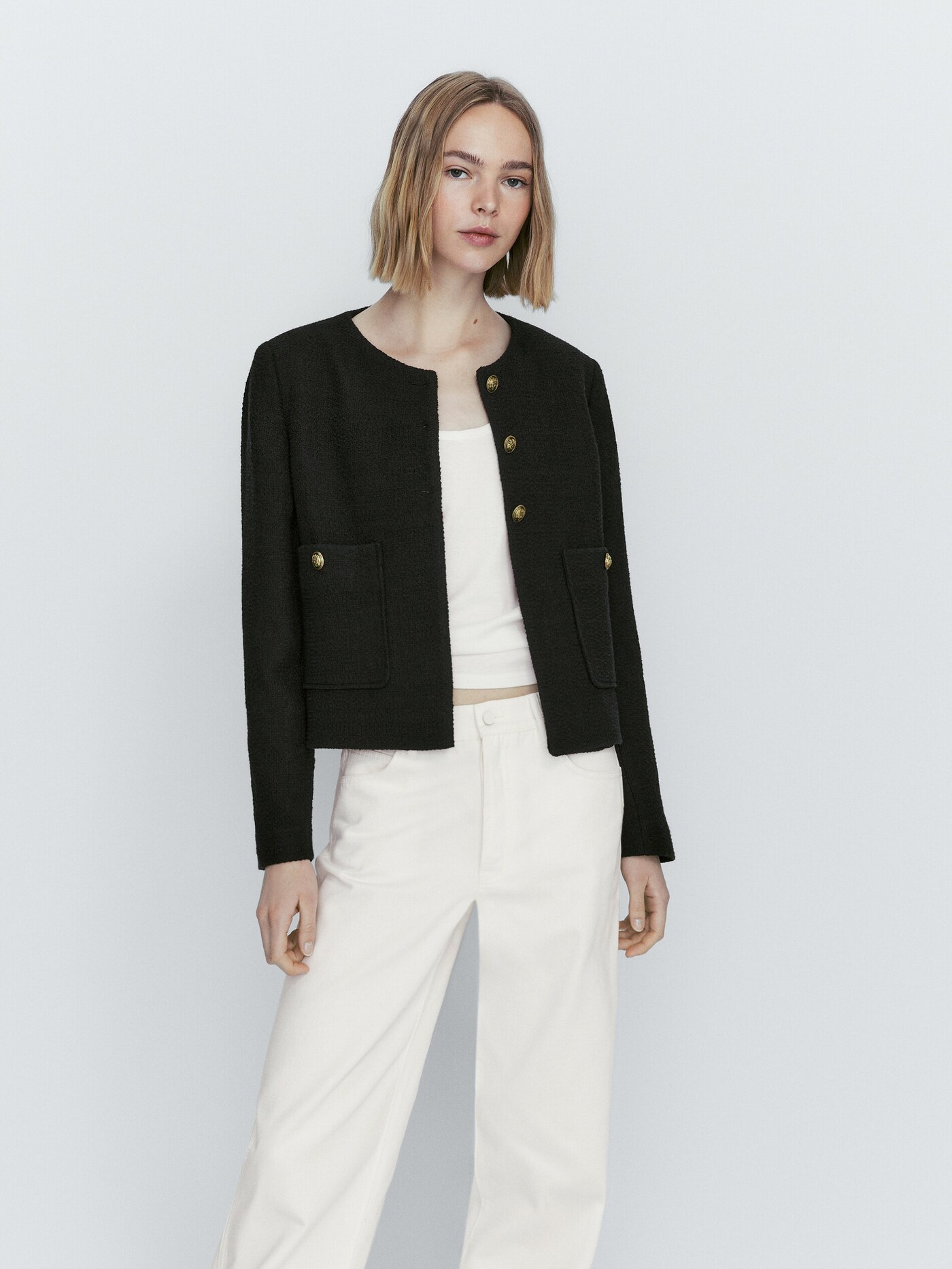 Black cropped jacket with buttons
