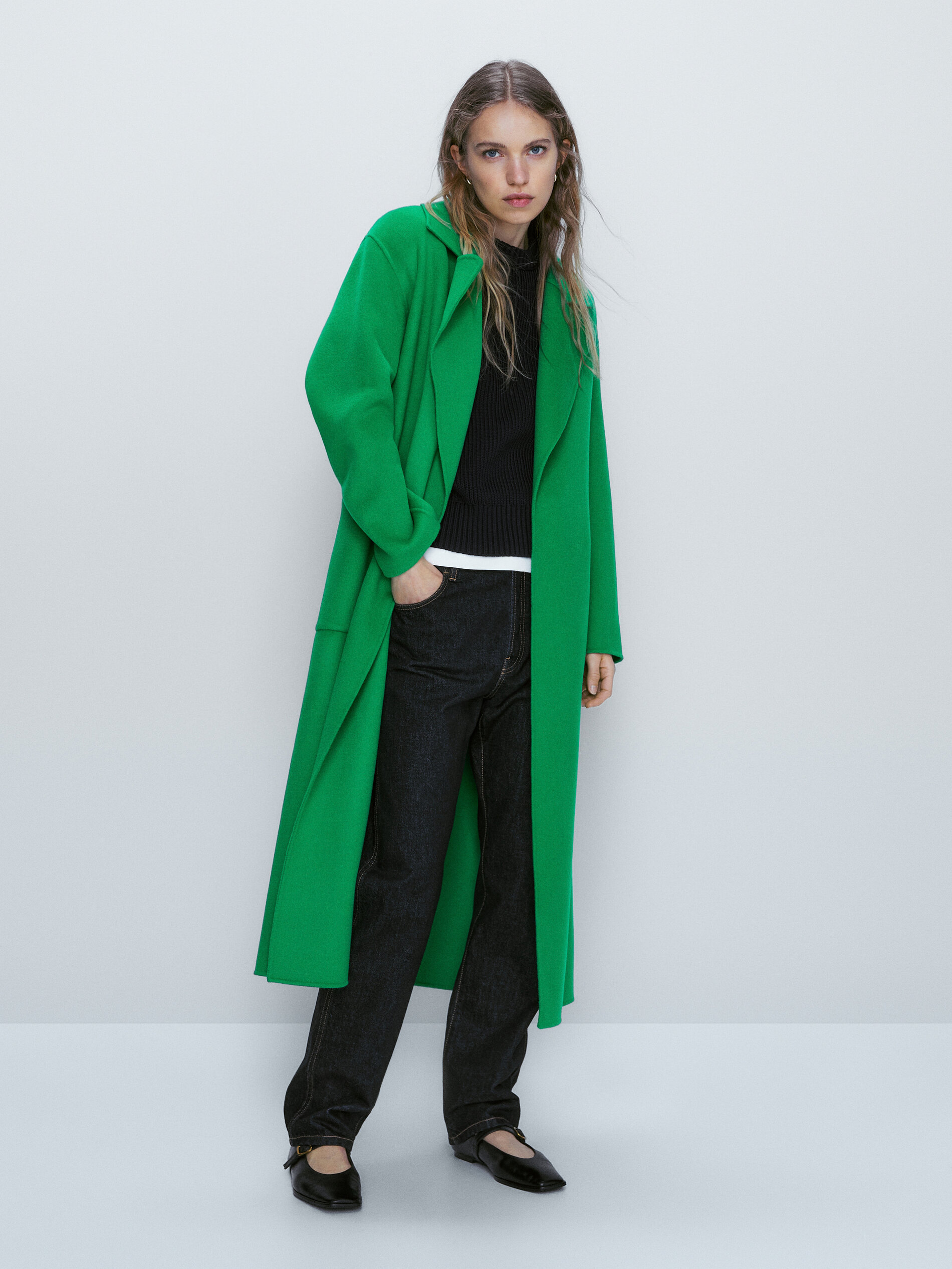 abrigo verde lana massimo dutti