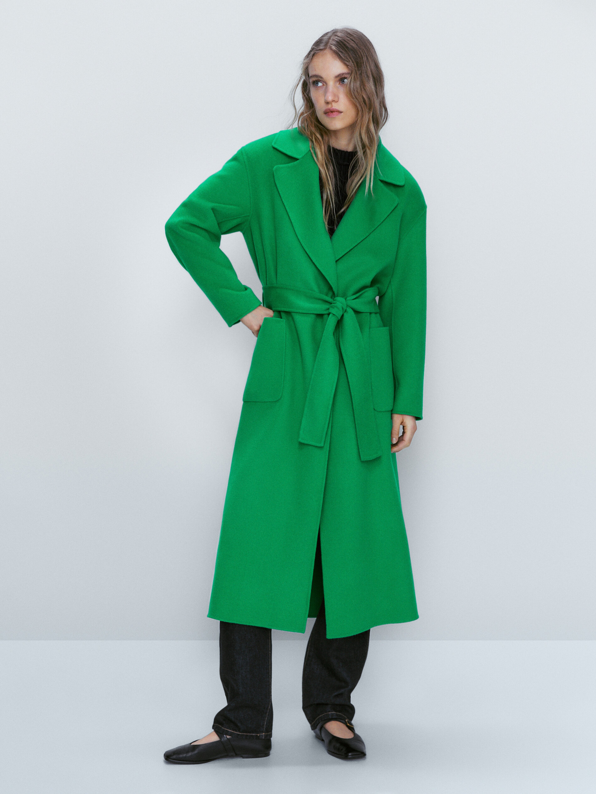 abrigo verde lana massimo dutti