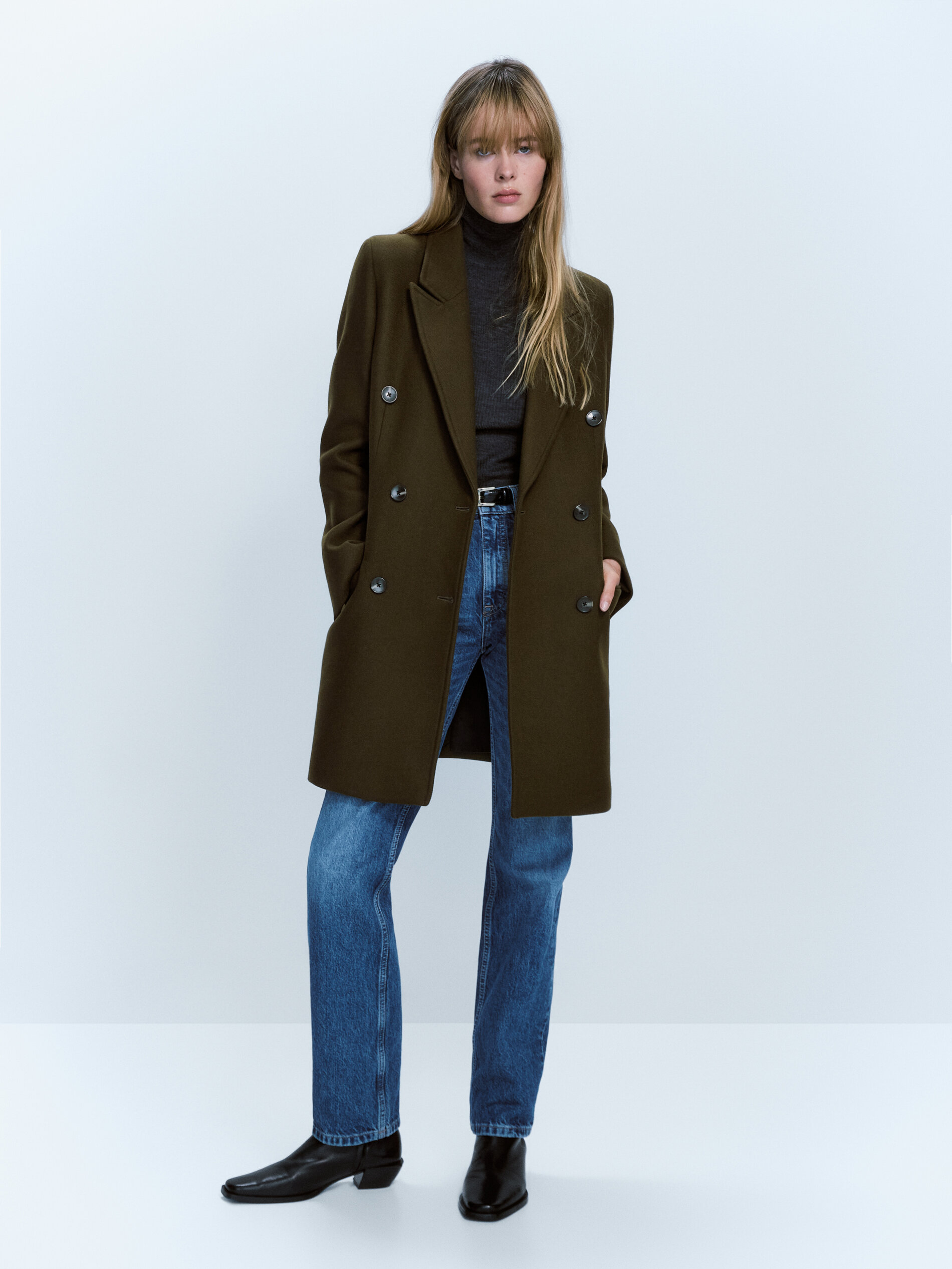 Abrigo mezcla doble botonadura - Massimo Dutti España