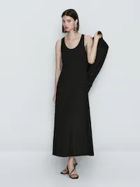 마시모두띠 원피스 Massimo Dutti Pleated black dress,BLACK