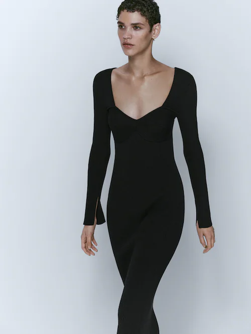 Vestido negro detalle escote - Massimo Dutti España