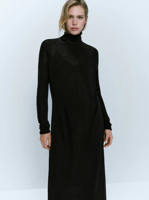 Net zo slepen Gezamenlijke selectie Lange zwarte jurk met wol - Massimo Dutti