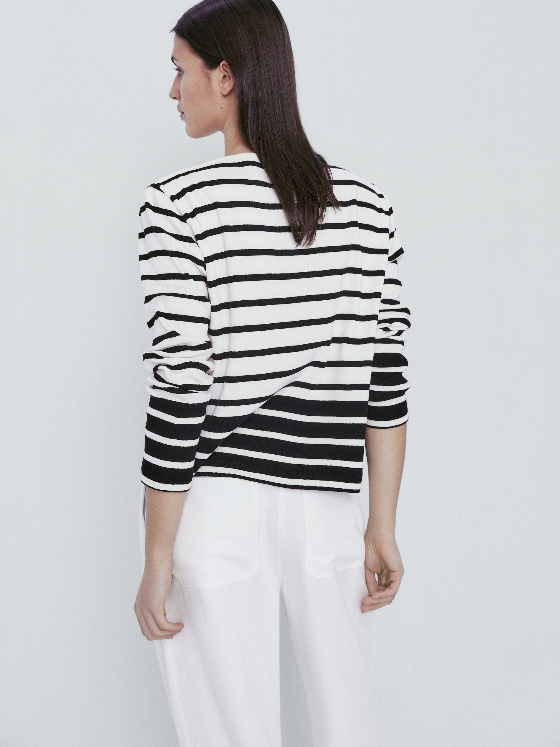 Striped cotton boat neck T-shirt