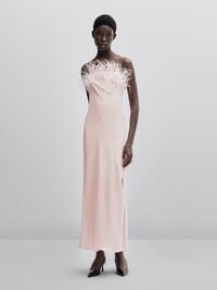 마시모두띠 원피스 Massimo Dutti Long dress with feather details -Studio,PASTEL PINK