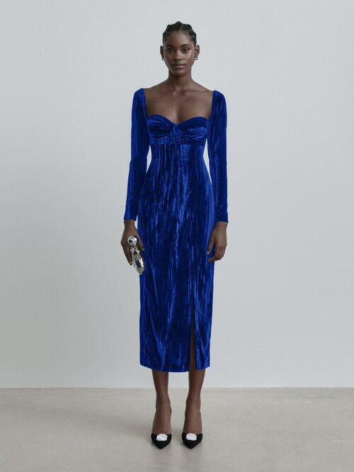 Pleated velvet dress - Studio - Massimo Dutti United States America