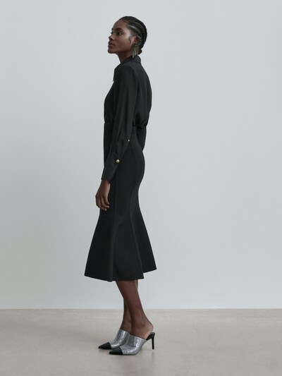 마시모두띠 Massimo Dutti Wool-blend midi skirt - Studio,BLACK